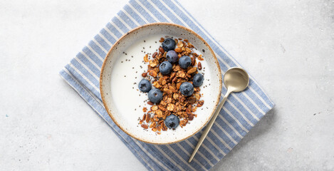 Fototapeta na wymiar Breakfast, granola with yogurt