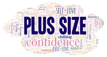 Plus size but proud word cloud isolated on a white background