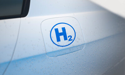 White hydrogen powered  car - close up rendering  - 3d illustration