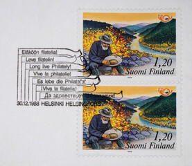 vintage retro alt old briefmarken stamp post letter mail gestempelt used finland Suomi Philatelie...