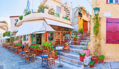 Popular touristic cafe in Athens, Greece