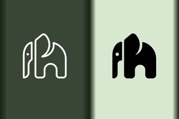 Vector of elephant logo design linear and silhouette icon minimal style. Creative simple animal on green background for business artwork. Modern isolated flat icon elephant shape graphic illustration.