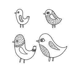 Coloring book little birds with patterns set.