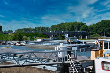 boats on the Maas in Maasbracht the Netherlands, photo made on 13 July 2020
