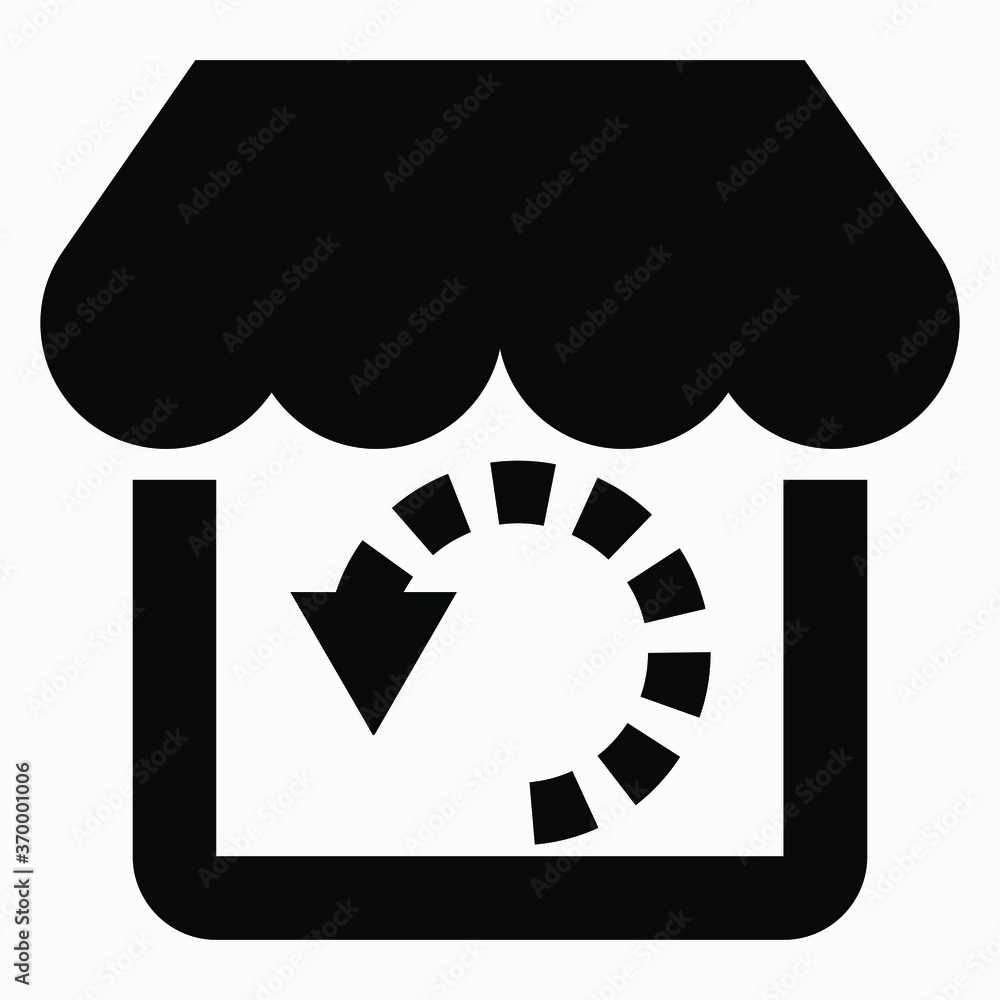 Poster reloading the online store. shop and round arrow. site update. vector icon.