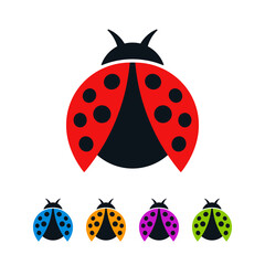 Flat Icon Set of Colorful Ladybugs with Open Wings