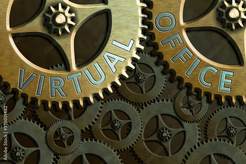 Poster writing note showing virtual office. business concept for operational domain of any business or orga