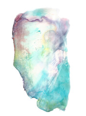 Abstract blue and   violet watercolor on white background.Hand drawn illustration. 