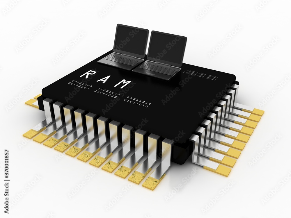 Poster 3d render laptop computer with microchips