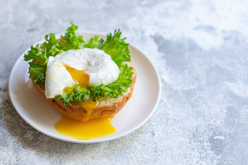 poached egg sandwich delicious snack ingredient organic eating healthy top view place for text copy space