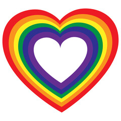 LGBT color heart. Rainbow colored heart. Gay Pride. Sticker, patch, T-shirt print, logo design. Lesbian, gay, bisexual, transgender rainbow flag vibrant. Vector