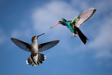 Black-Chinned Hummingbird (Archilochus alexandri) vs Broad-Billed Hummingbird (Cynanthus latirostris)...Faceoff