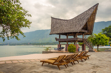 A view from the shoreline of Lake Toba, North Sumatra, Indonesia