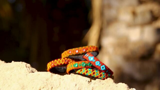 Original Indigenous woven needlework handicrafts by Local people and women of desert village in Rigan Kerman Iran