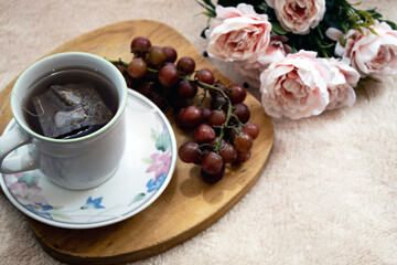 flower tea cup somo grapes and peonies