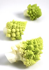 ROMANESCO CABBAGE brassica oleracea AGAINST WHITE BACKGROUND