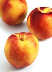 Fototapeta na wymiar NECTARINE FRUIT prunus persica AGAINST WHITE BACKGROUND