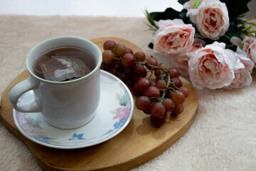 flower tea cup somo grapes and peonies