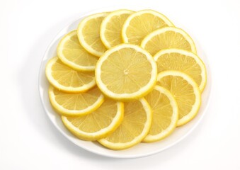 SLICES OF YELLOW LEMON citrus aurantifolia ON PLATE