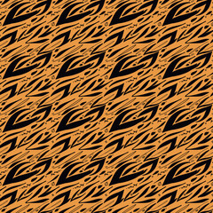 floral animal print (tiger) seamless repeat pattern in next-level black and iced mango