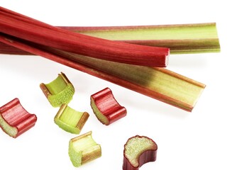 RHUBARB rheum rhaponticum AGAINST WHITE BACKGROUND