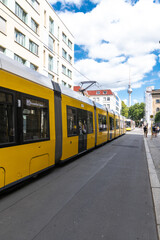 Fototapeta na wymiar Yellow Tram in Berlin, Germany