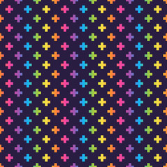 Fototapeta na wymiar Bright Rainbow Retro Seamless Pattern - Colorful ombre gradient repeating pattern design on solid dark purple background