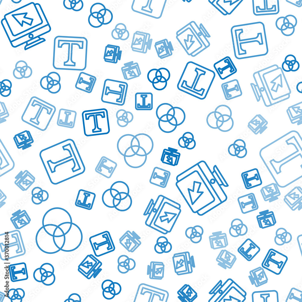 Fototapete set line rgb and cmyk color mixing, computer monitor and cursor and text on seamless pattern. vector