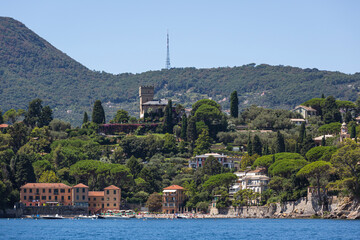 View from the sea of the Ligurian coast in Italy