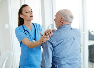 nurse doctor senior care caregiver help assistence retirement home pain back ache shoulder