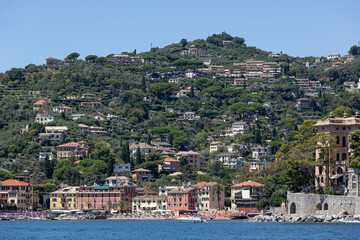 Fototapeta na wymiar View from the sea of the Ligurian coast in Italy