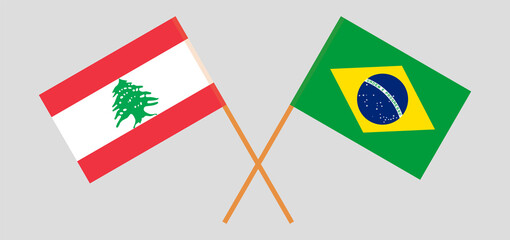 Crossed flags of Lebanon and Brazil
