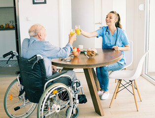 nurse doctor senior care caregiver help assistence wheelchair retirement home nursing elderly man