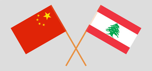 Crossed flags of Lebanon and China