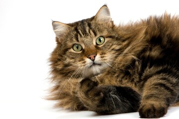 ANGORA DOMESTIC CAT, MALE AGAINST WHITE BACKGROUND