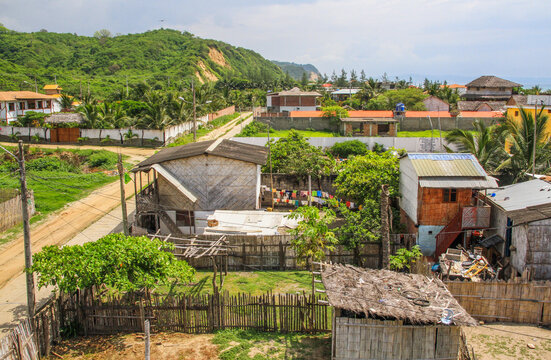 Houses and roads of Canoa, Puerto Lopez, Pacific Ocean, Manabi, Ecuador