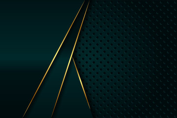 Abstract luxury geometric green with gold lines background vector design template . Premium Graphic design element with golden frame © bramantya