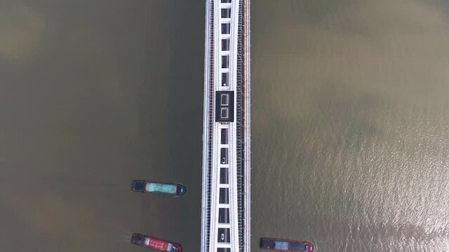Aerial view of Lupu bridge in Shanghai China. Drone shot footage 4k(UHD).