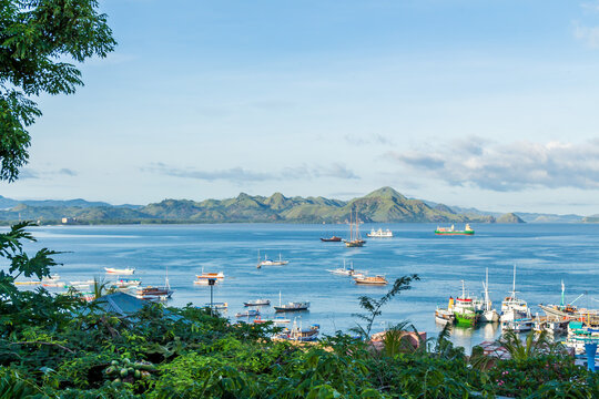 A view over Labuan Bajo harbour and Palua Karawo in early morning, Indonesia