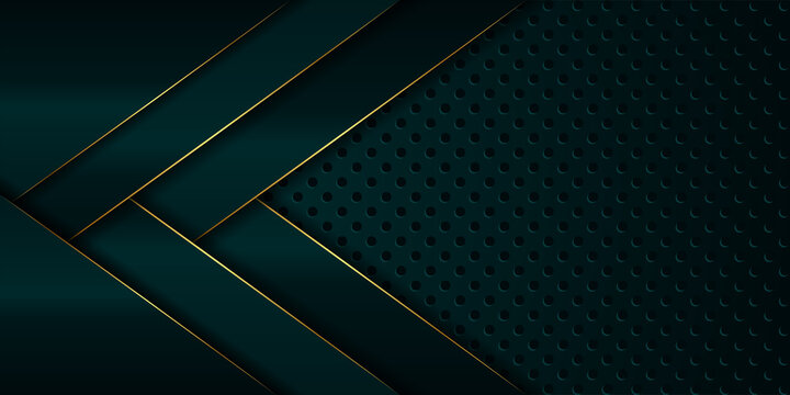 Abstract luxury geometric green with gold lines background vector design template . Premium Graphic design element with golden frame