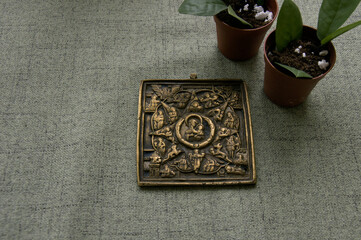 Old orthodox icon made of brass, 