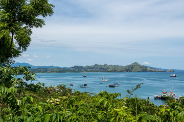 A view over Labuan Bajo harbour and Palua Karawo in early morning, Indonesia