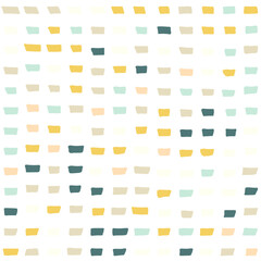 Geometric vector seamless pattern with simple shapes . Hand drawn colorful marker marks - squares and lines on white background.