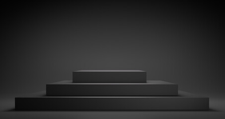 Fototapeta premium Abstract geometric black background podium - 3d illustration