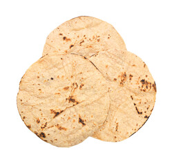 A stack of corn tortillas on a white background
