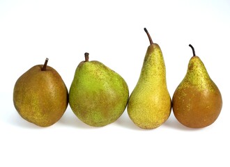 Beurre Hardy, Conference, Comice et Williams Pears, pyrus communis, Fruits against White Background
