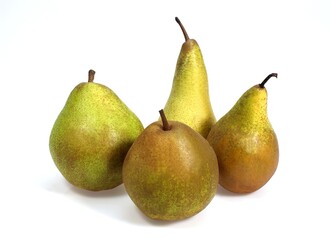 Beurre Hardy, Conference, Comice et Williams Pears, pyrus communis, Fruits against White Background