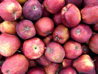 ripe red apples on the counter of a health food store