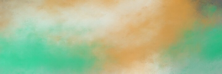 decorative abstract painting background graphic with tan, medium sea green and dark sea green colors and space for text or image. can be used as horizontal background graphic