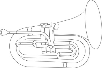 Simple black and white line drawing of outline Baritone musical instrument contour